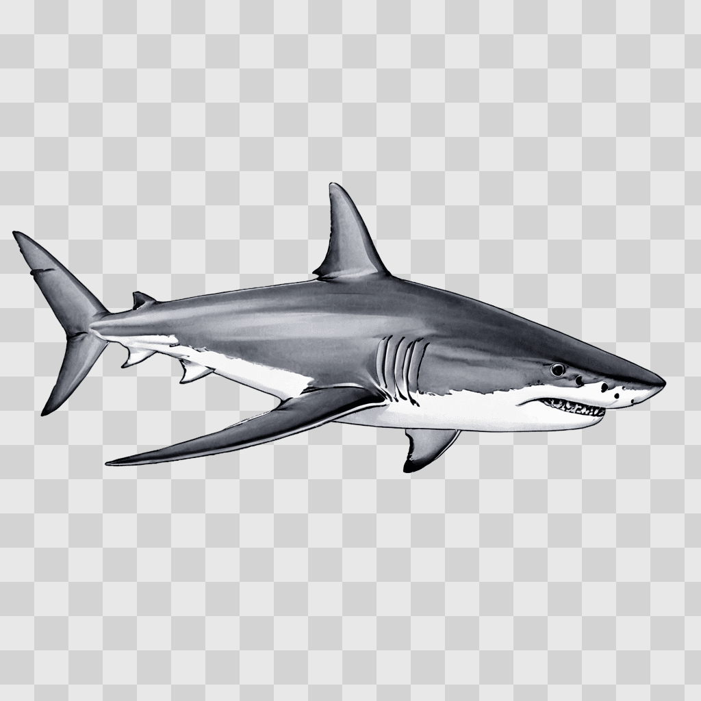 beautiful shark drawing A shark with a large mouth on a grey background