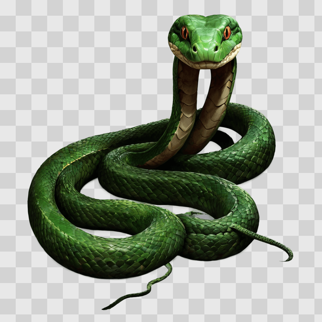 beautiful snake drawing A green snake is coiled around a green background