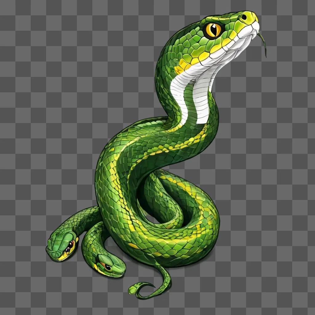 beautiful snake drawing A green snake is crawling on a green background