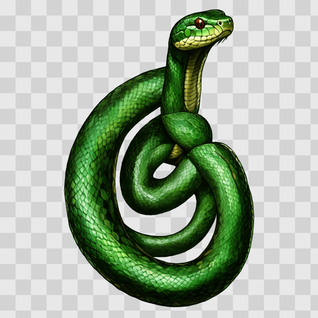 beautiful snake drawing A green snake is curling up its body