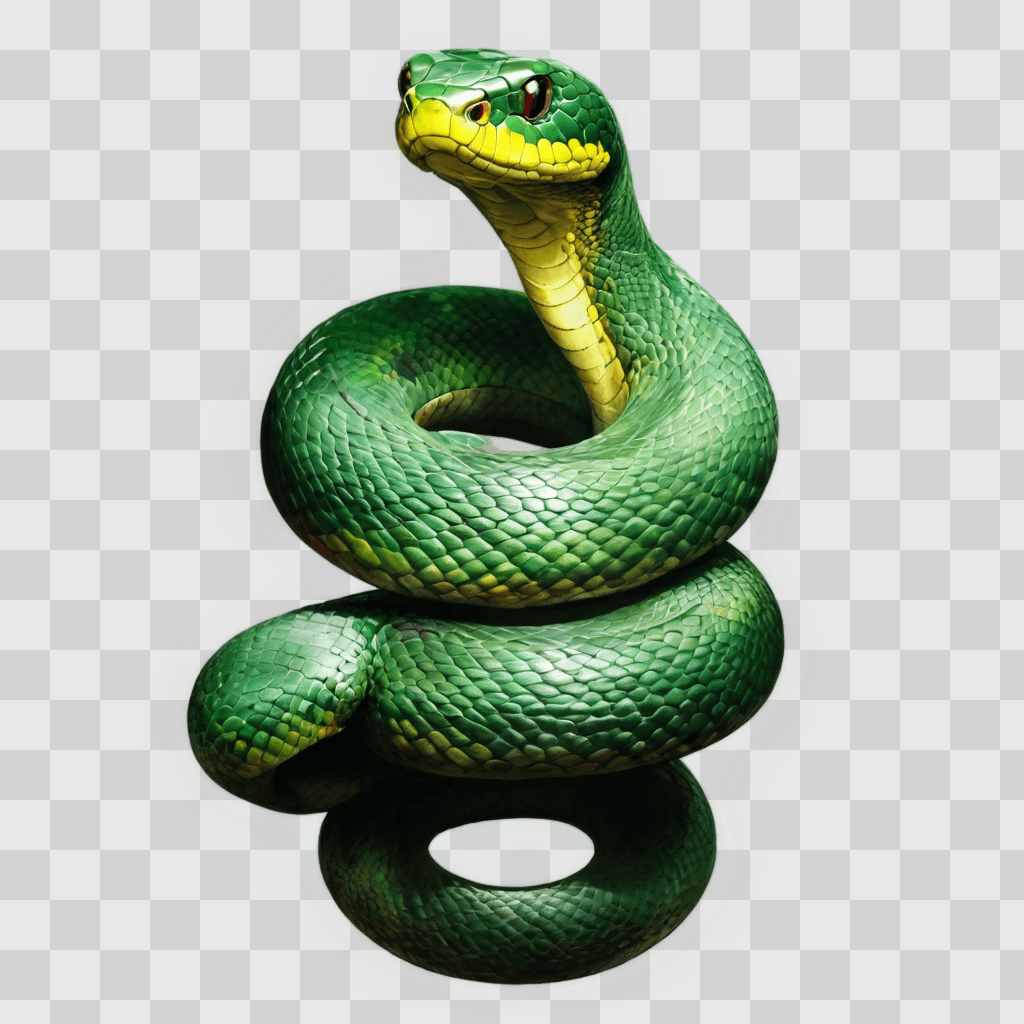 beautiful snake drawing A green snake with a yellow head is curled around itself