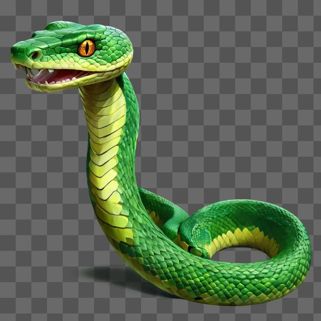 beautiful snake drawing A green snake with yellow eyes and a red tongue