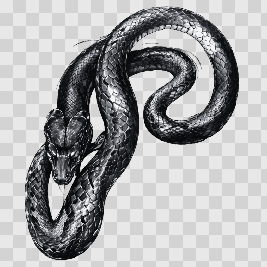 beautiful snake drawing A snake with black and gray color on a gray background