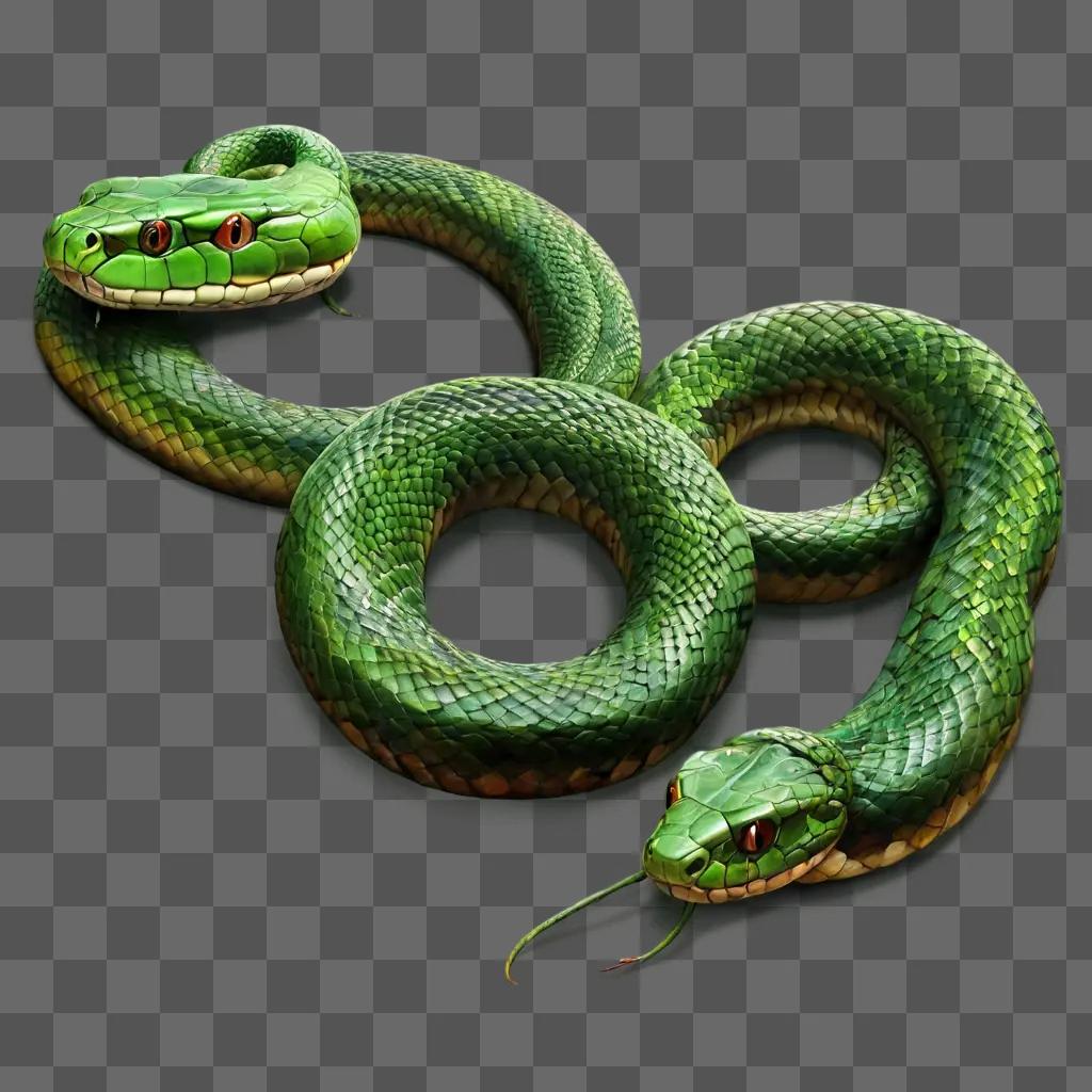 beautiful snake drawing Two green snakes with red eyes and red tongues