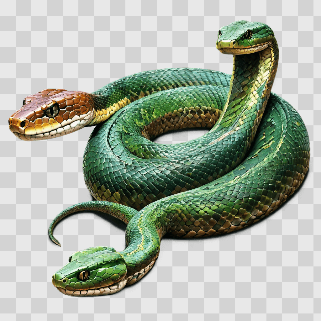 beautiful snake drawing Two snakes curl up together on a green background