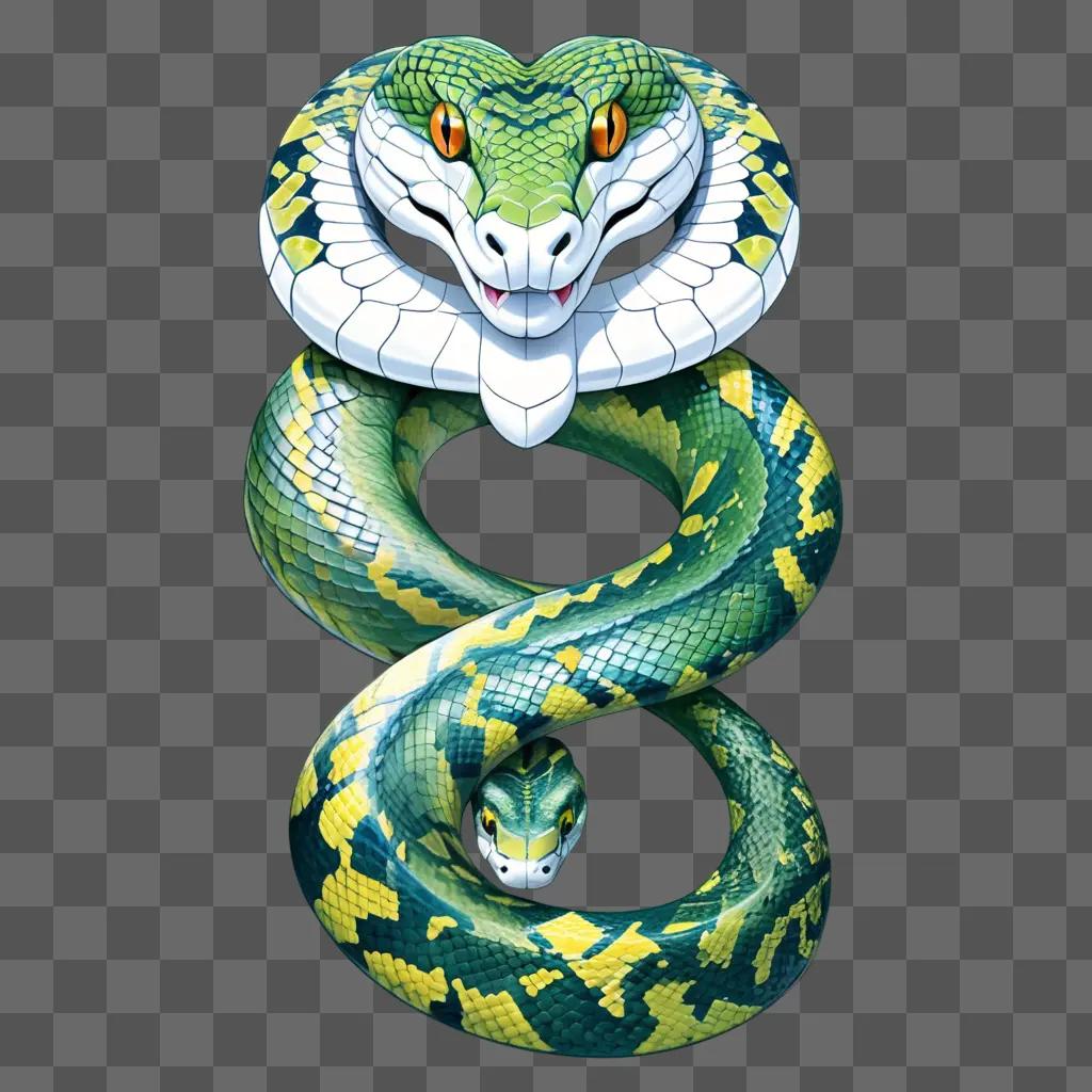 beautiful snake drawing with yellow eyes and green spots