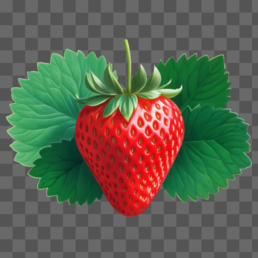 beautiful strawberry drawing with green leaves