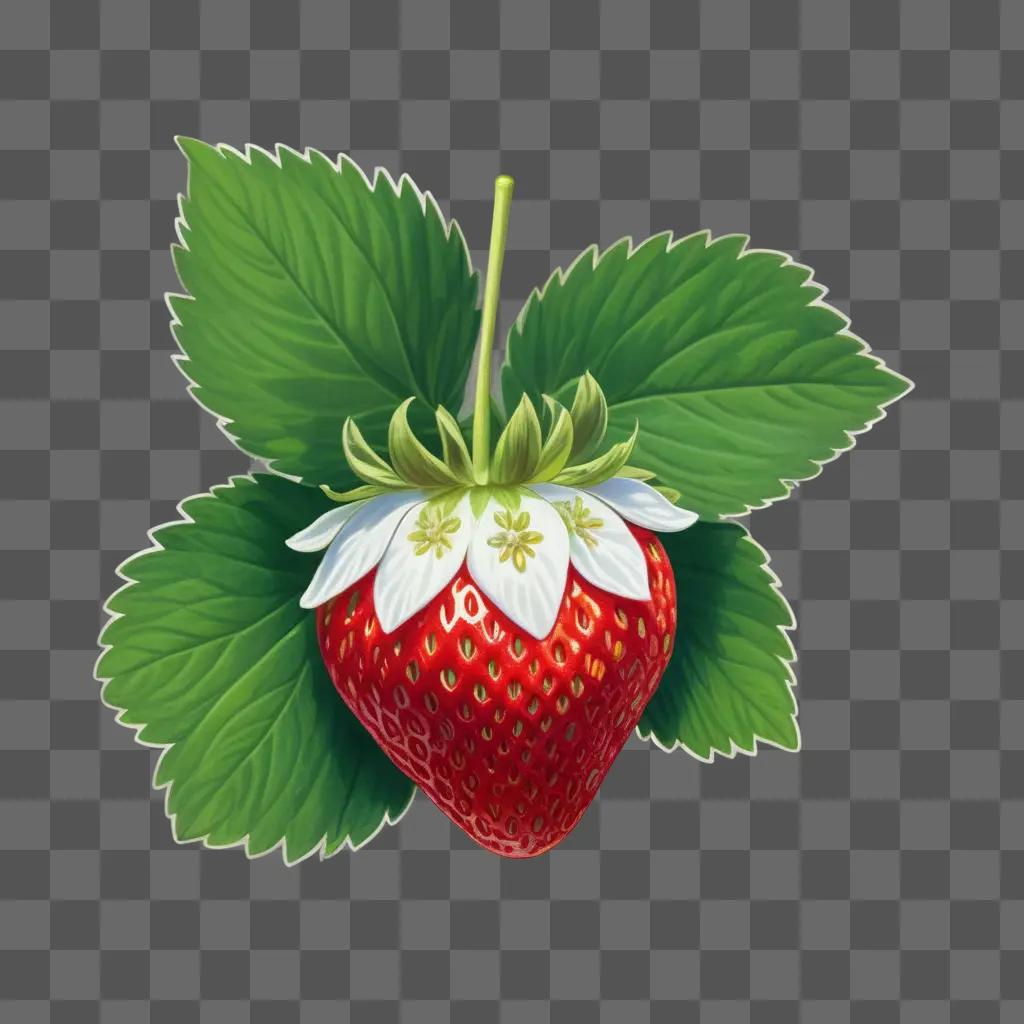 beautiful strawberry drawing with green leaves