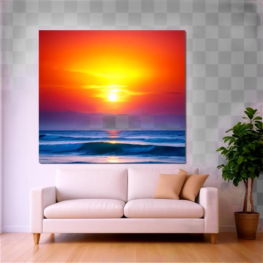 beautiful sunset painting on a wall