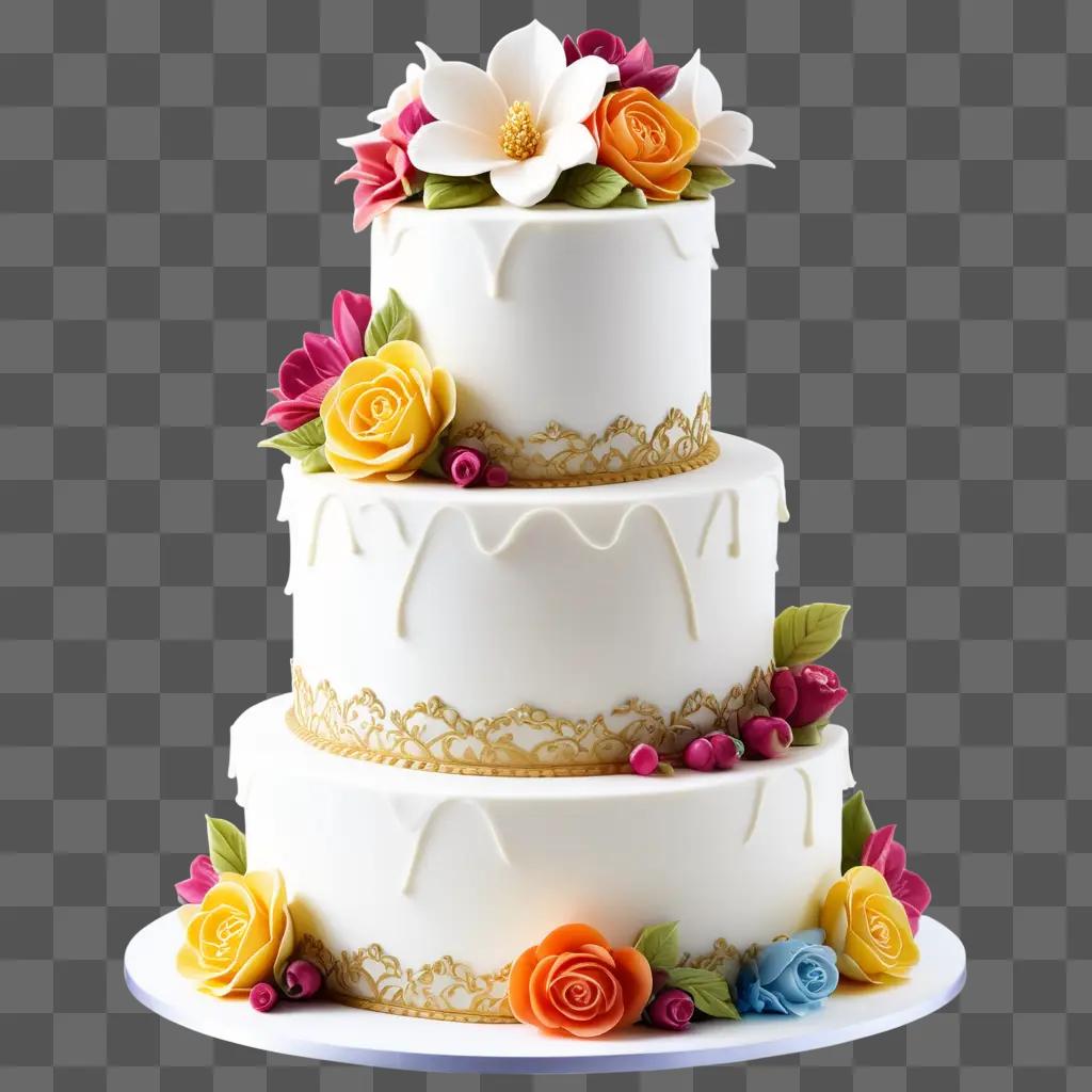 beautiful three-tiered cake with a flower design