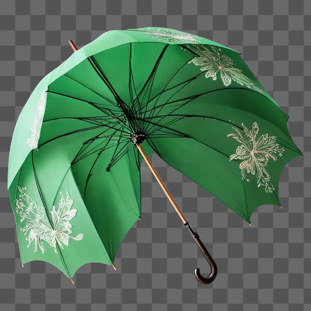 beautiful umbrella drawing Green umbrella with white leaves on it