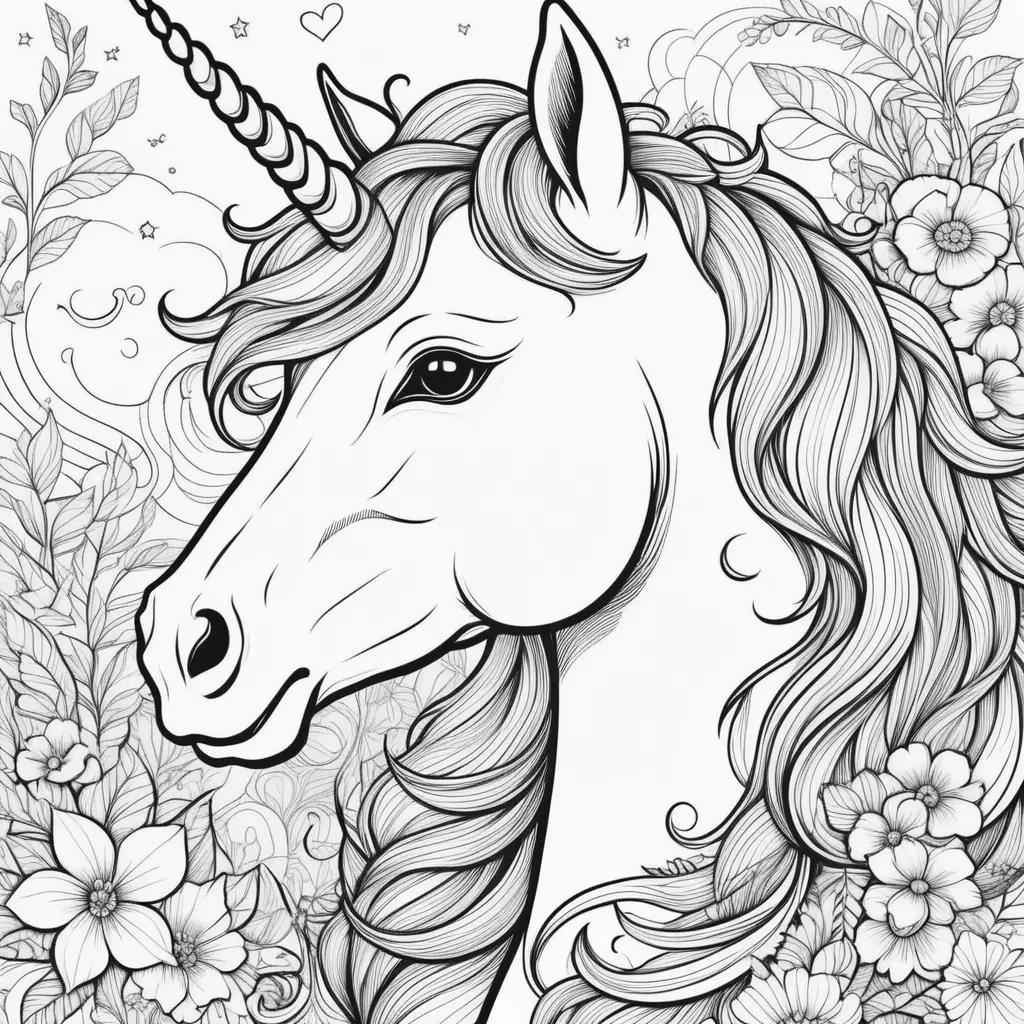 beautiful unicorn coloring page with flowers