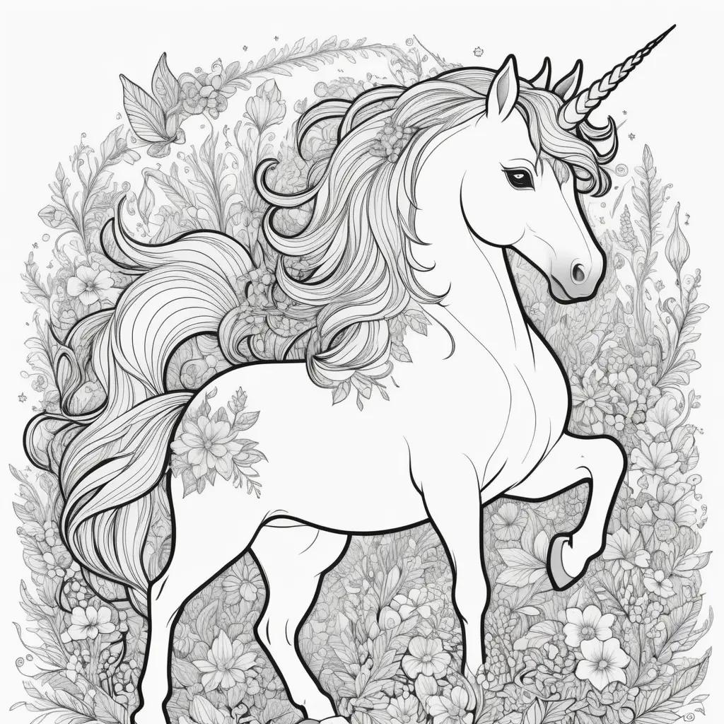 beautiful unicorn in a flower-filled background