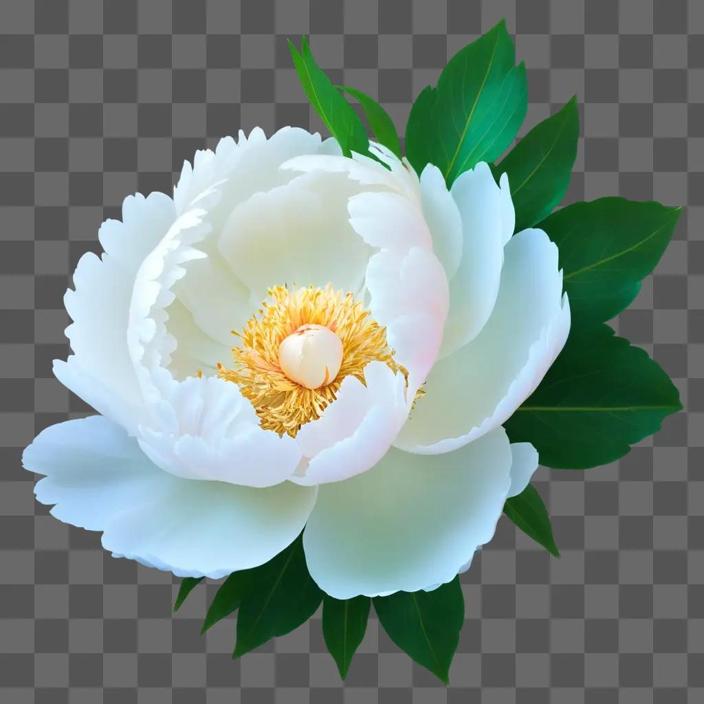 beautiful white peony with green leaves