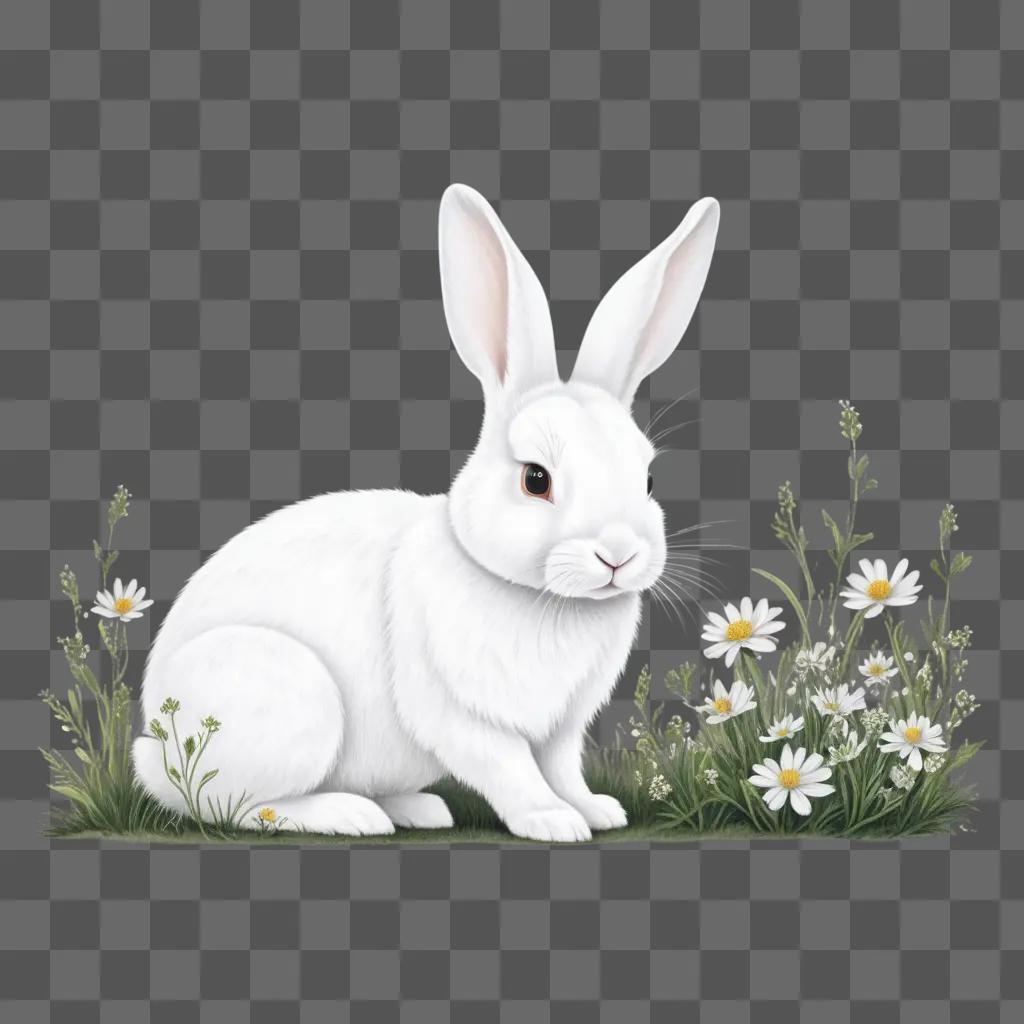 花で描く美しい白いウサギ