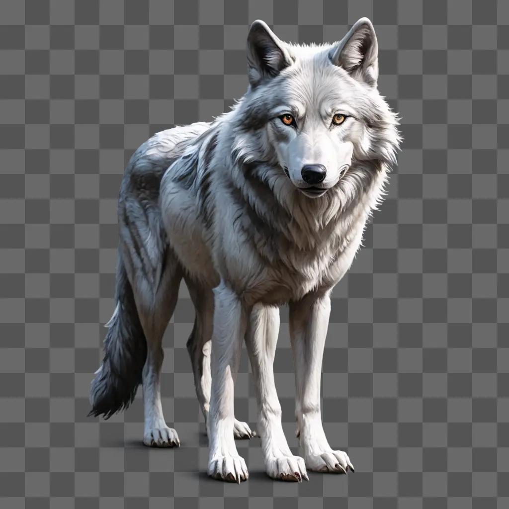 beautiful wolf drawing A wolf stands on a gray background