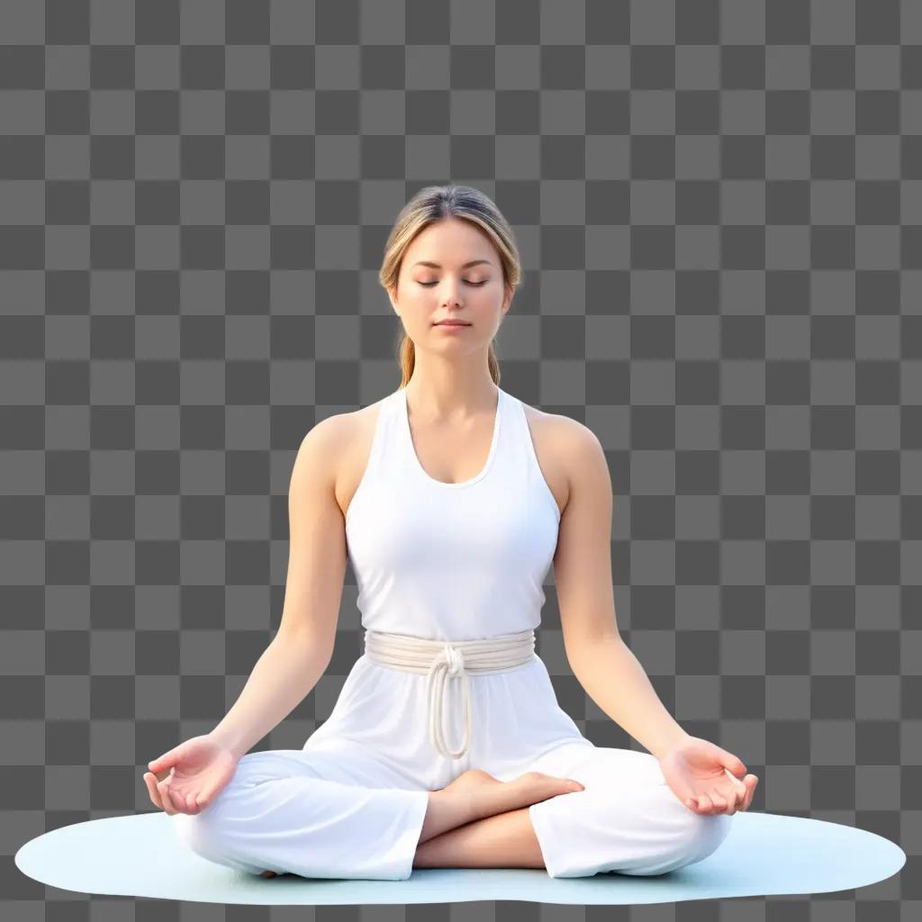 beautiful woman in a white outfit meditates in a lotus position