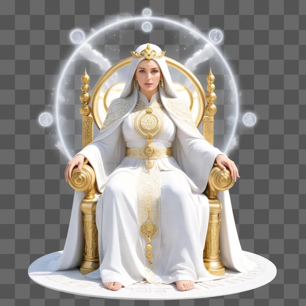 beautiful woman sits on an ornate throne, surrounded by a magical orb