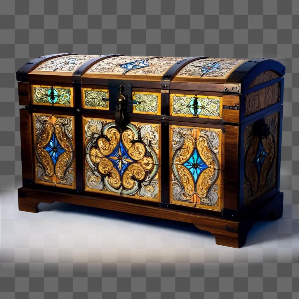 beautifully decorated chest sits on a white background