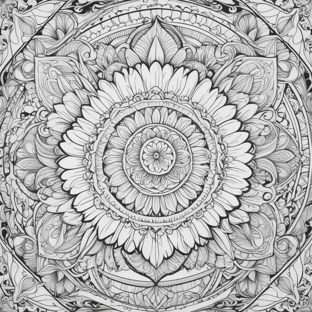 beautifully drawn flower on a black and white coloring page