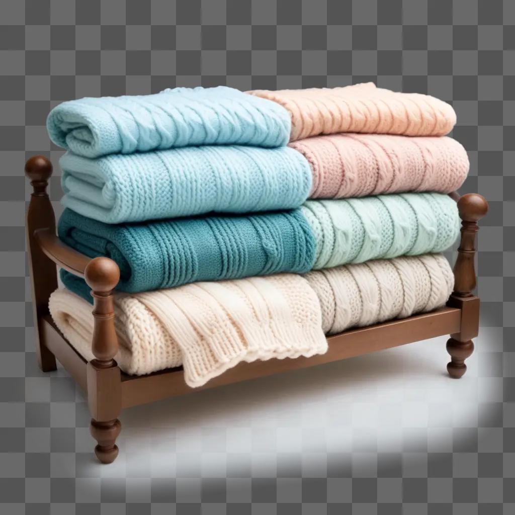木枠の複数の毛布で構成されたベッド