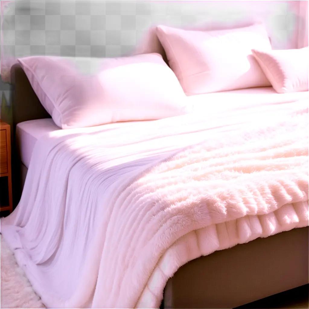 白い毛布と枕付きのベッド