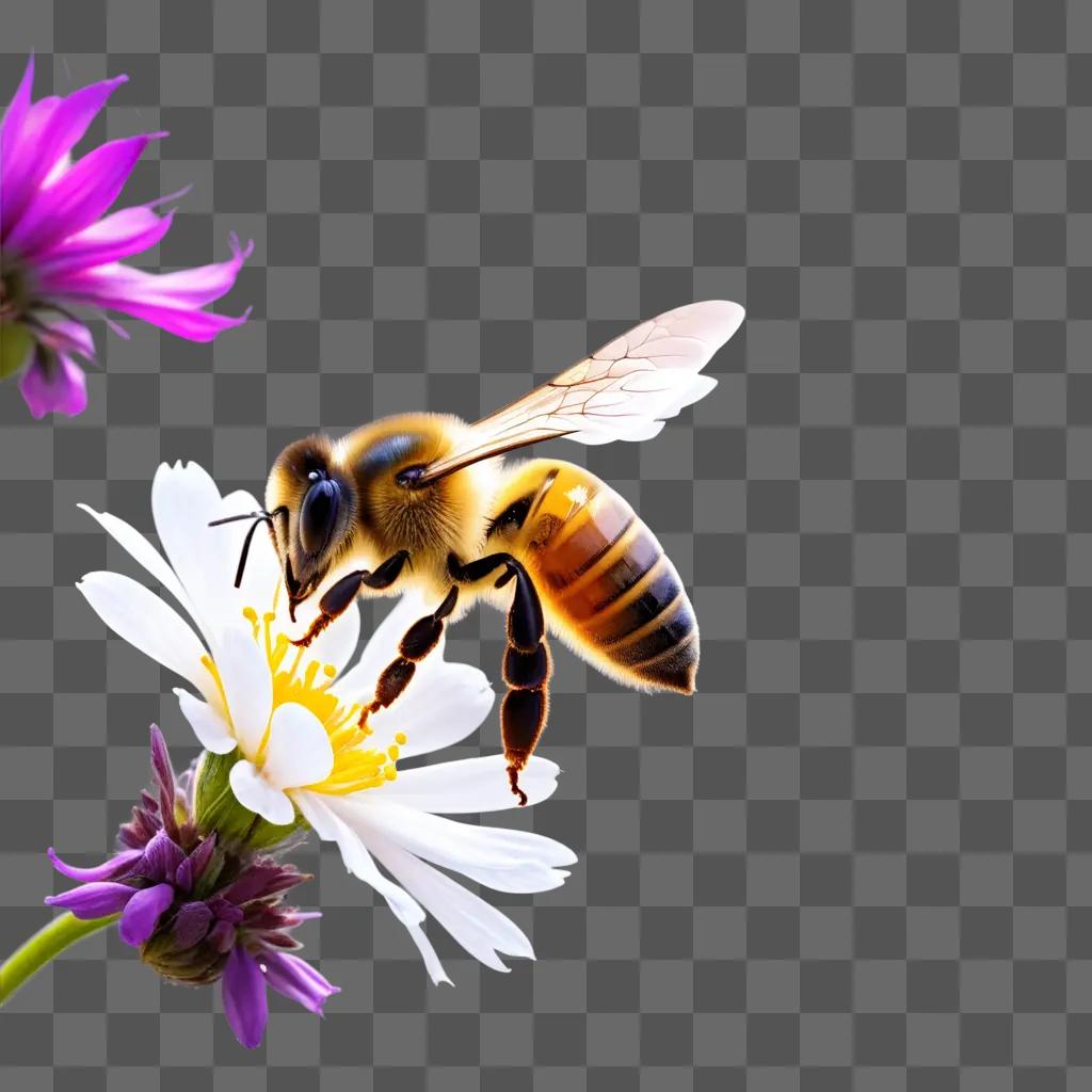 bee flies over a flower on a transparent background