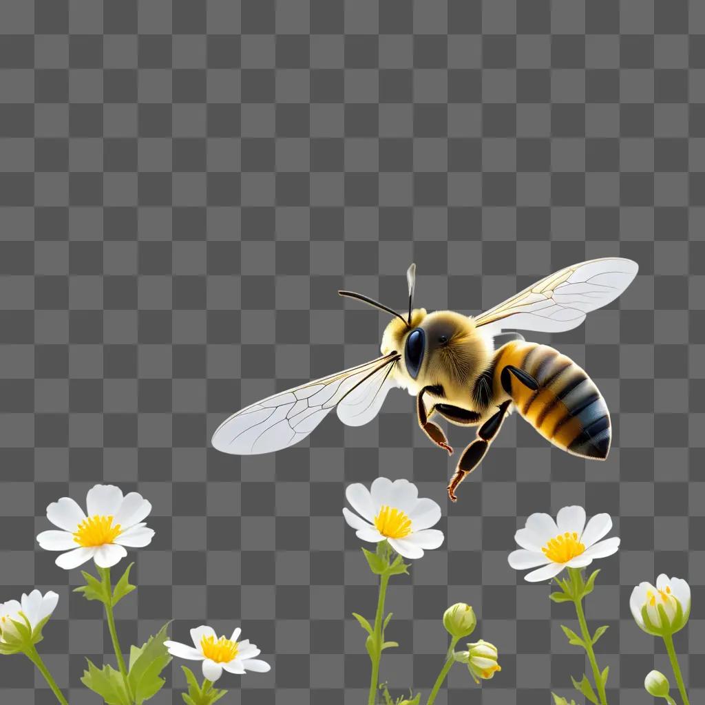 bee flying over a field of white flowers