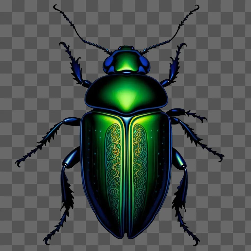 beetle is lit up in a dark background