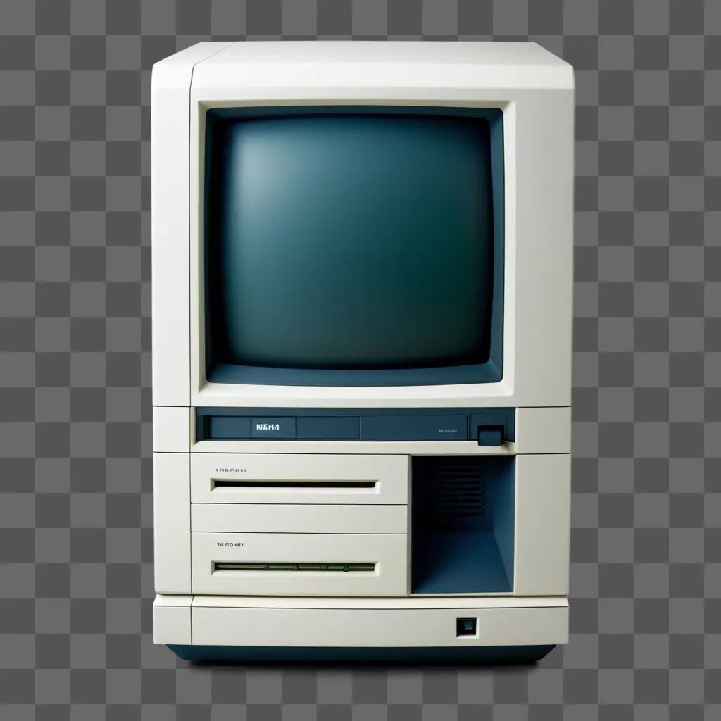 beige computer monitor with drawers