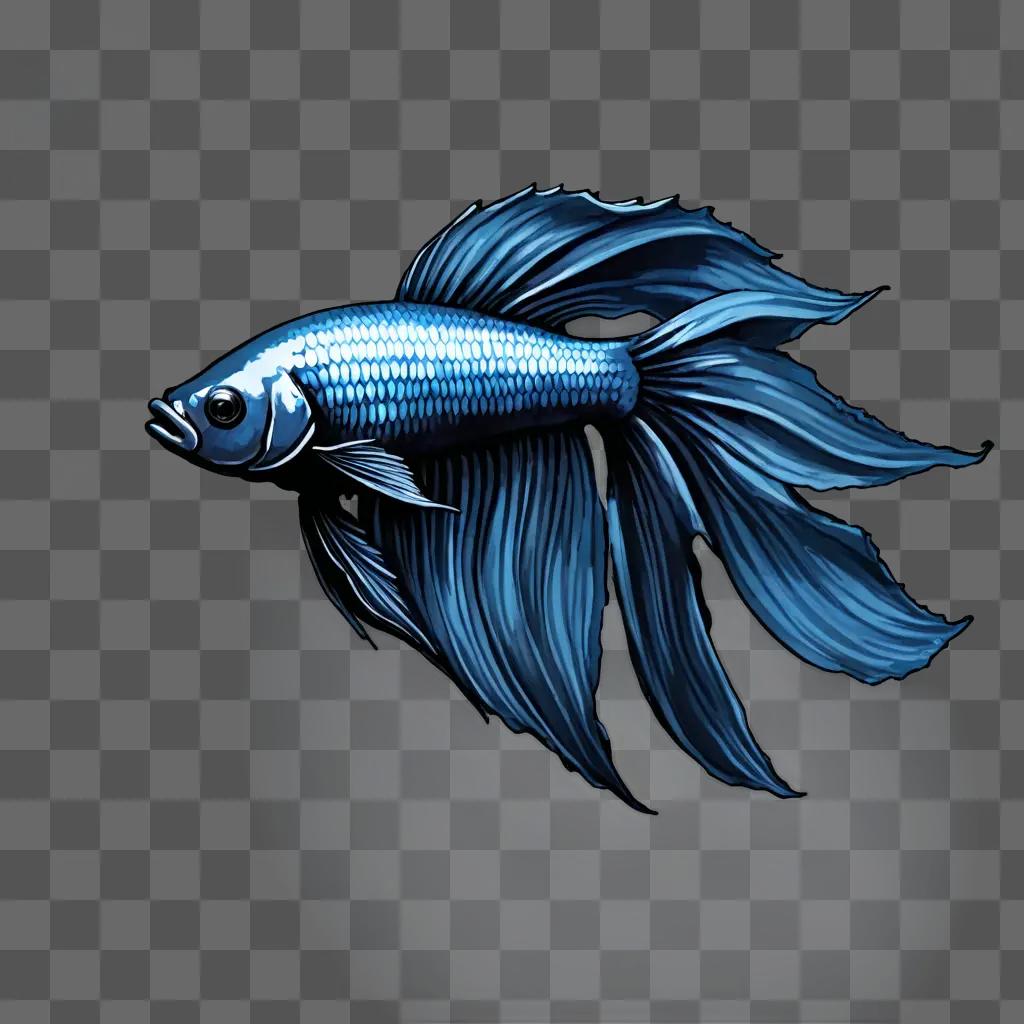 betta fish drawing A blue fish is on a blue background