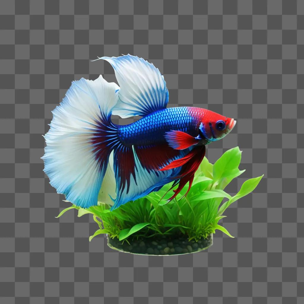 betta fish swims on a green background