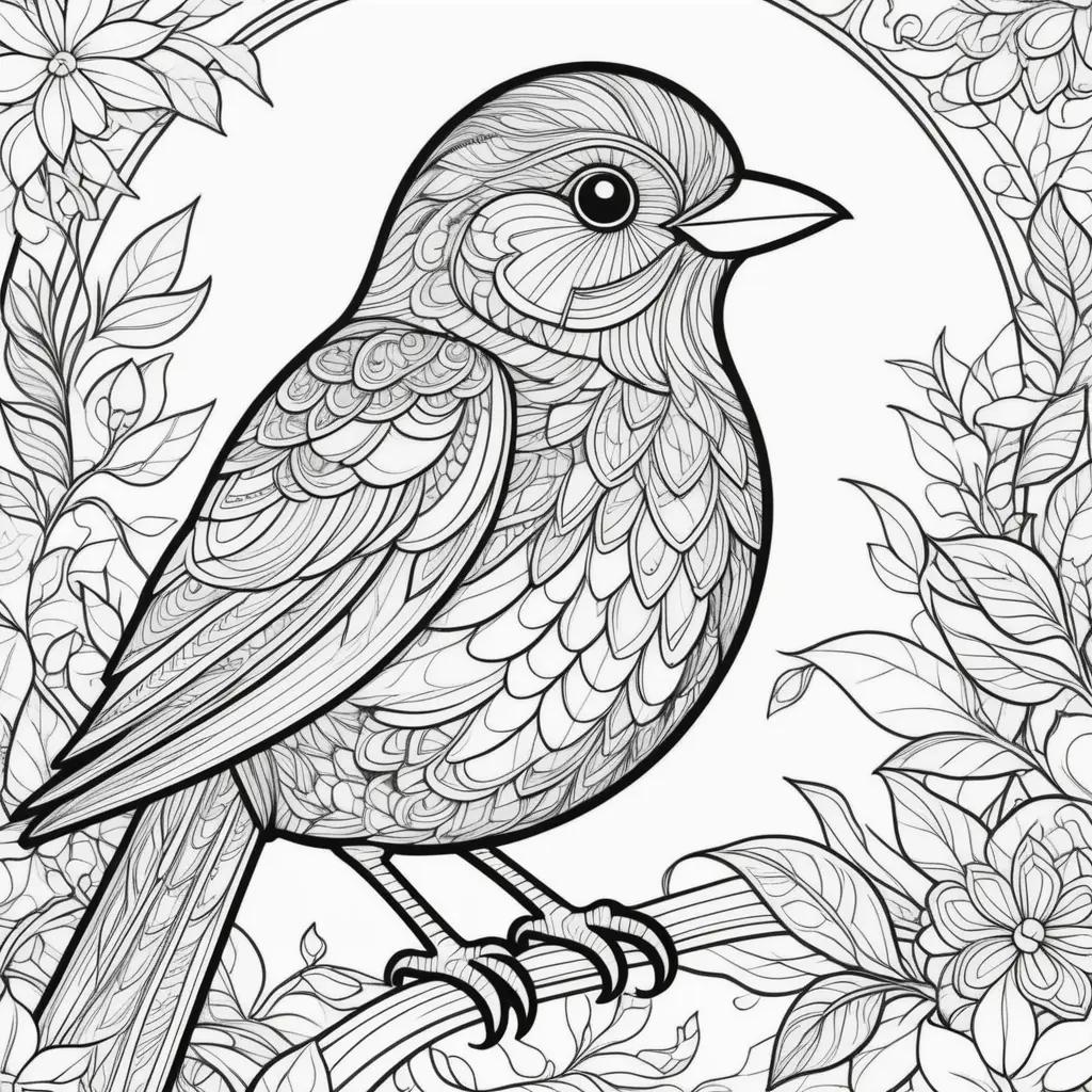 bird coloring page featuring a black and white bird with intricate patterns