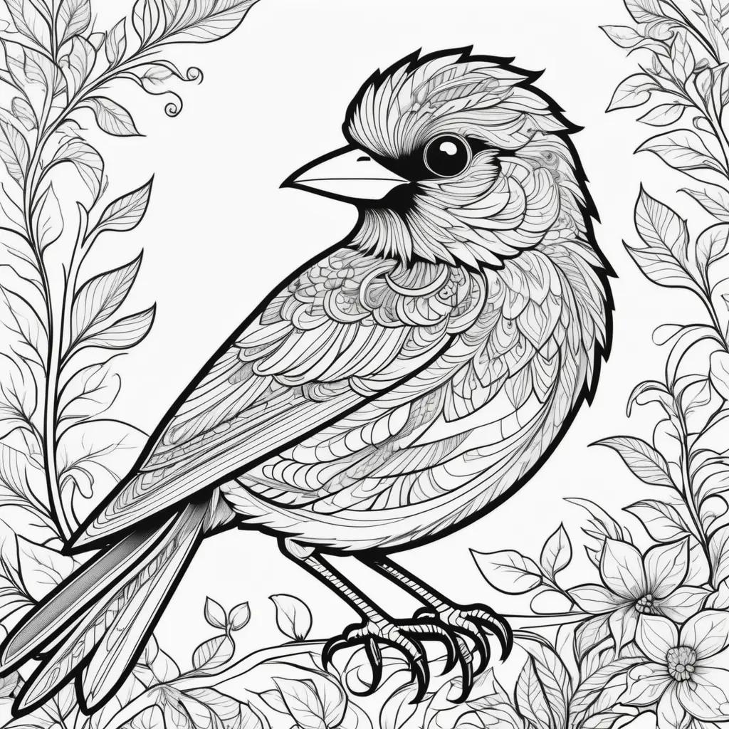 bird coloring page with black and white illustrations