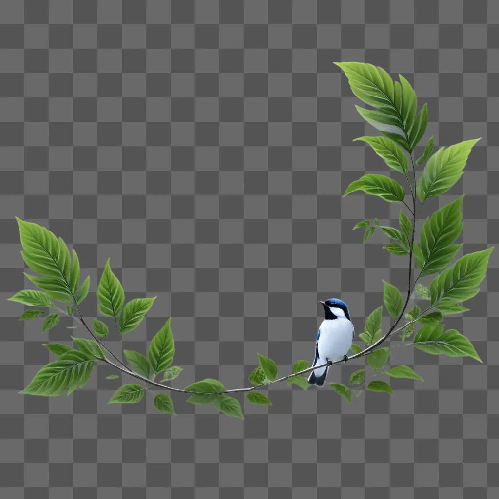 bird perches on a green branch with audio on the background