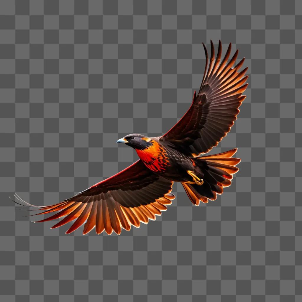 bird with red wings spreads its wings in flight