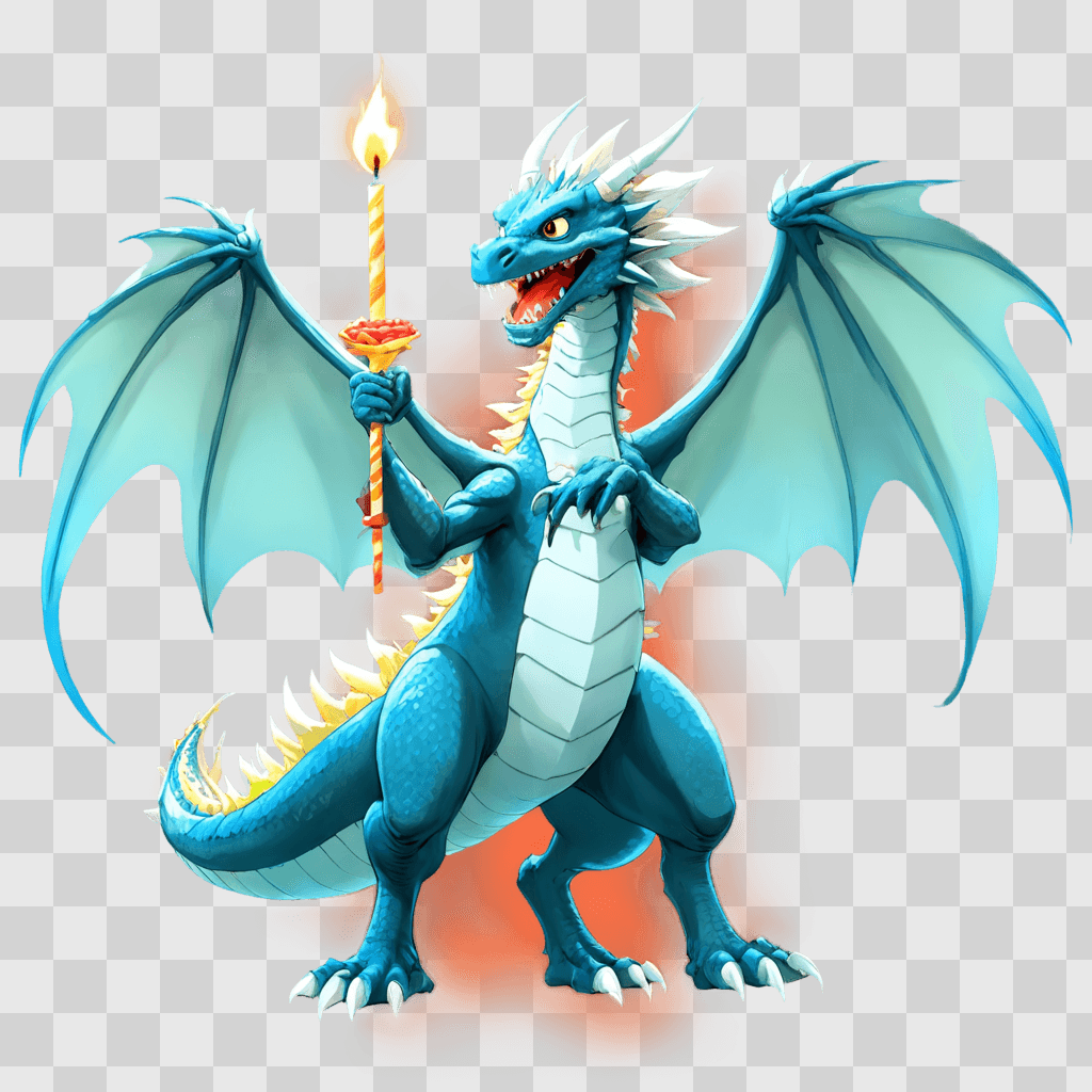 birthday clip art A blue dragon with a torch in its mouth