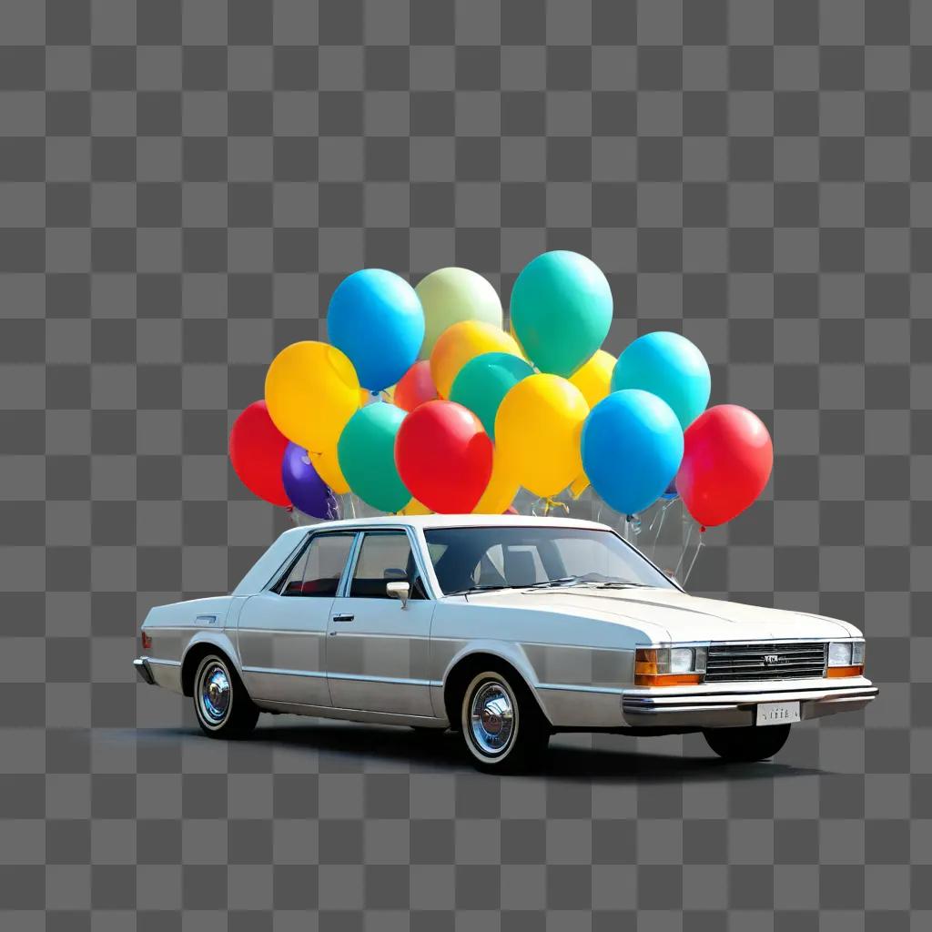 birthday clip art A white car with a bunch of colorful balloons on it