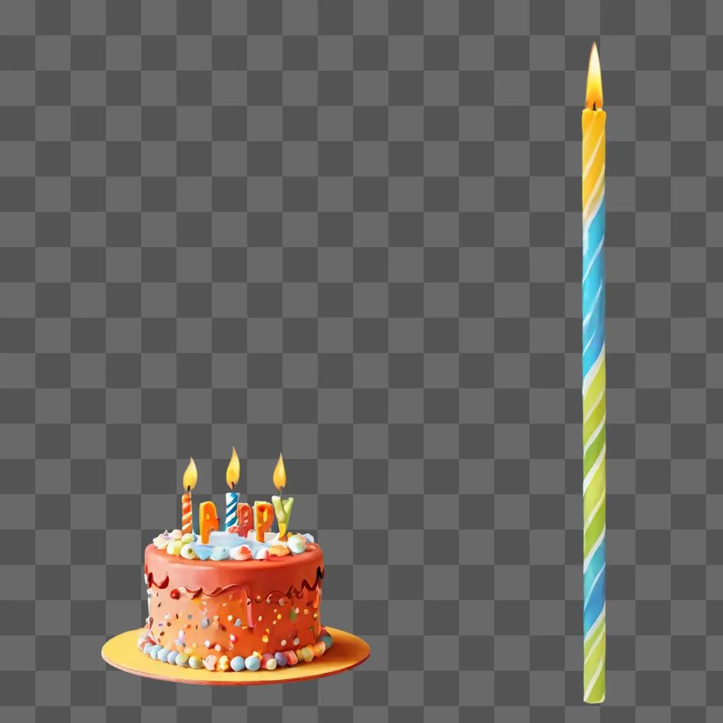 birthday clip art Birthday cake with candles next to lit candle stick