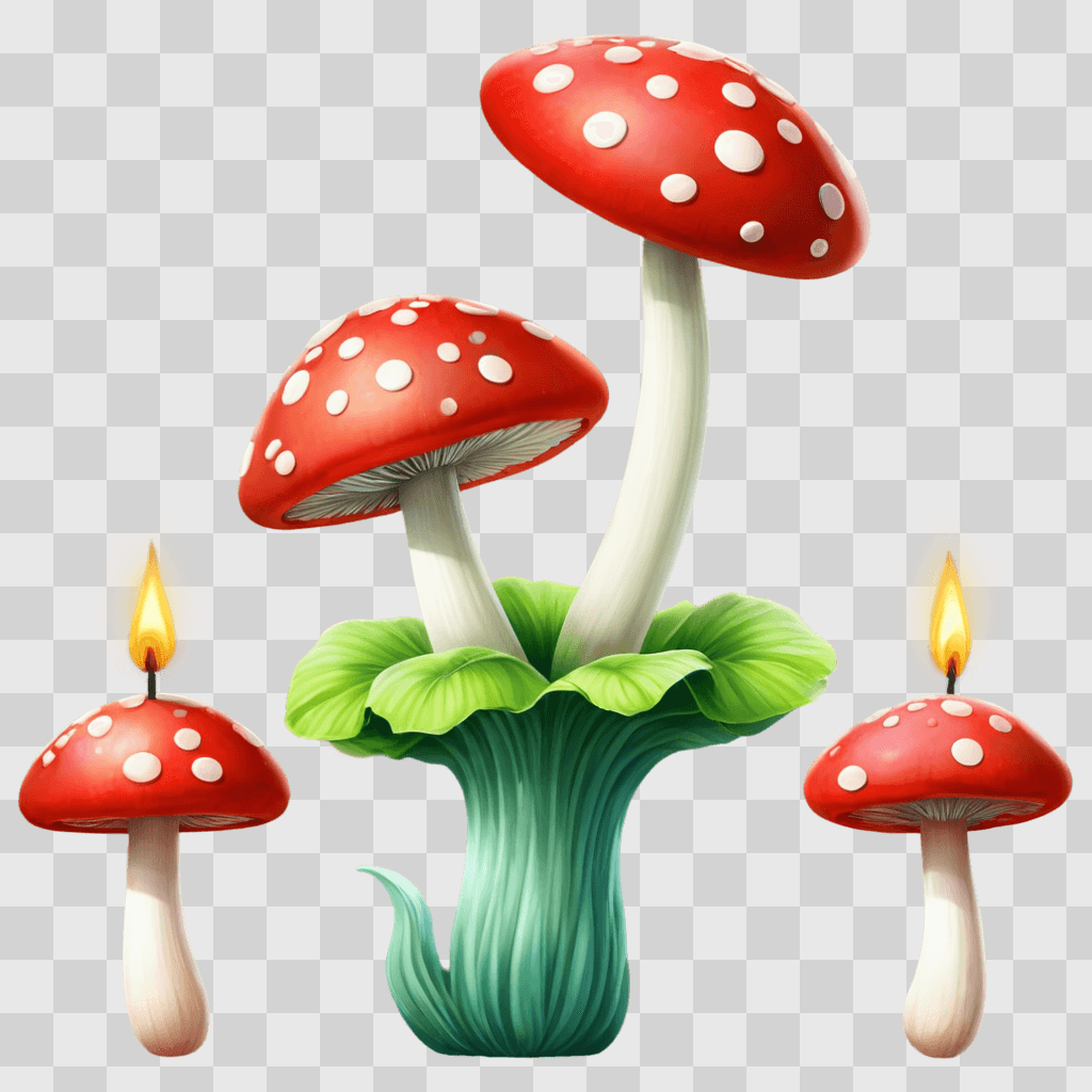 birthday clip art Three mushrooms with a lit candle in the center