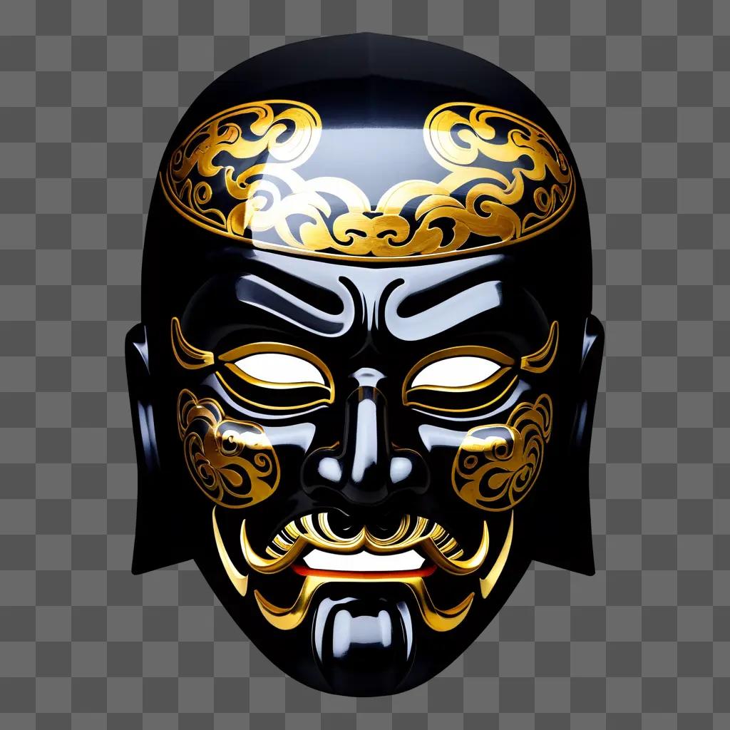 black Japanese samurai mask with gold accents