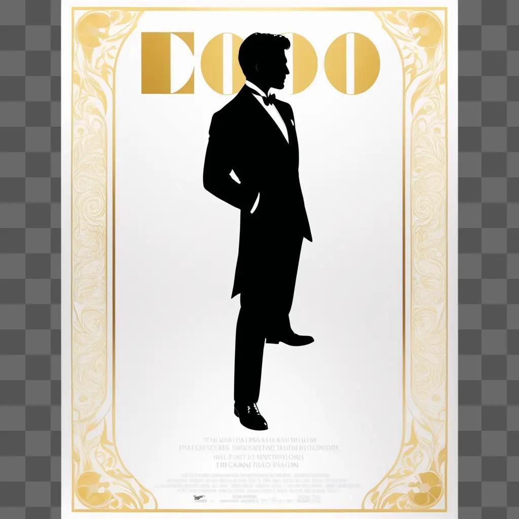 black and gold movie poster of a man in a tuxedo