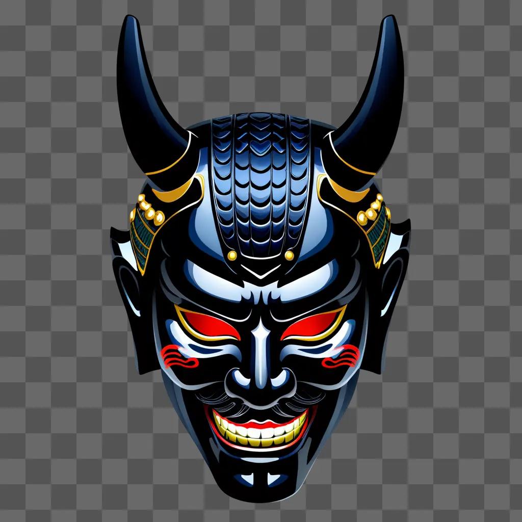 black and red samurai mask with horns and eyes