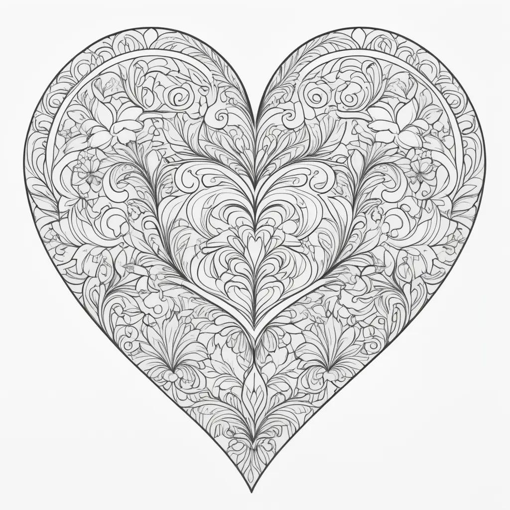 black and white, floral heart coloring page