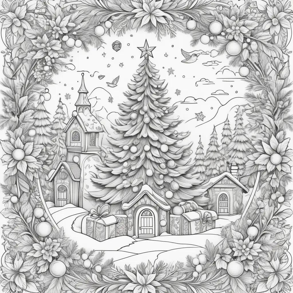 black and white Christmas tree coloring page