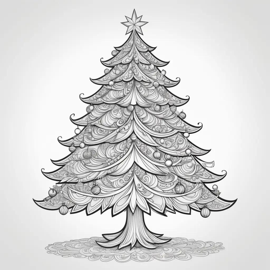 black and white Christmas tree coloring page