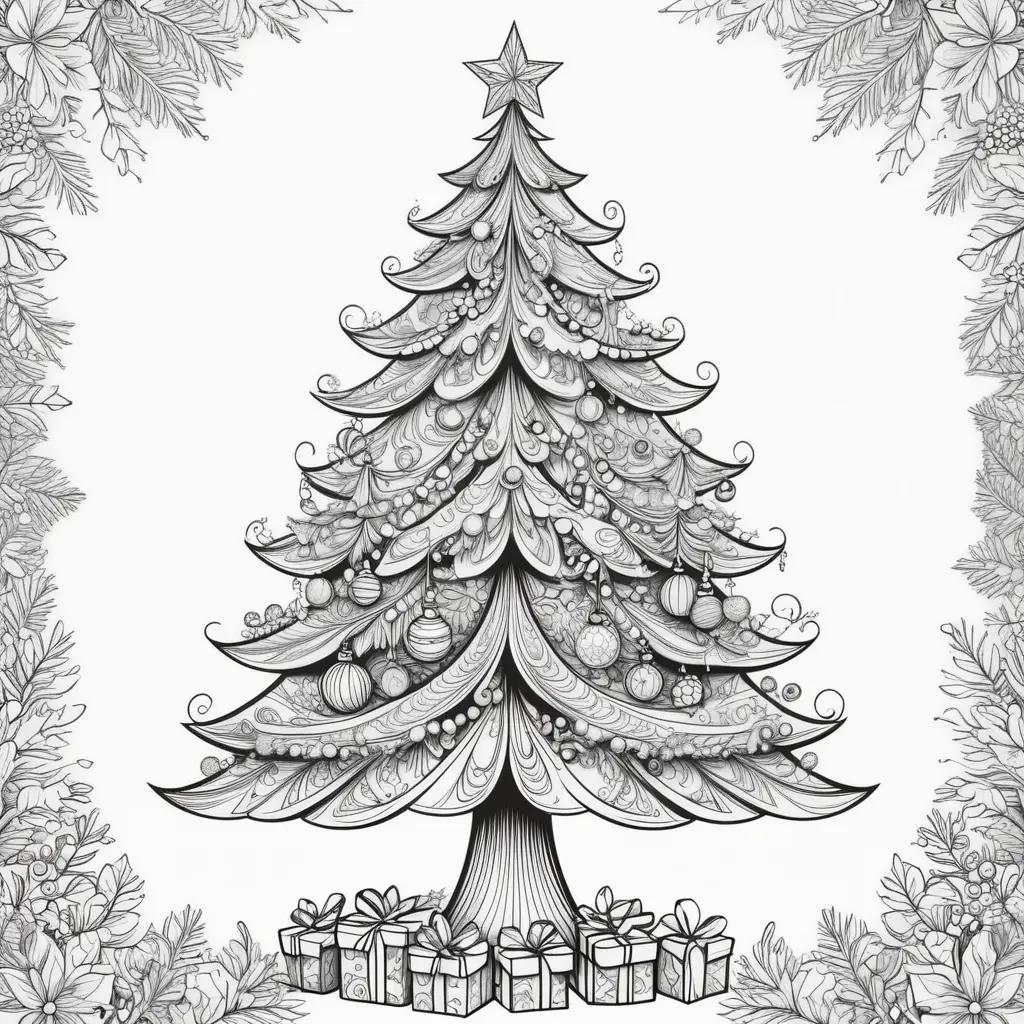 black and white Christmas tree coloring page