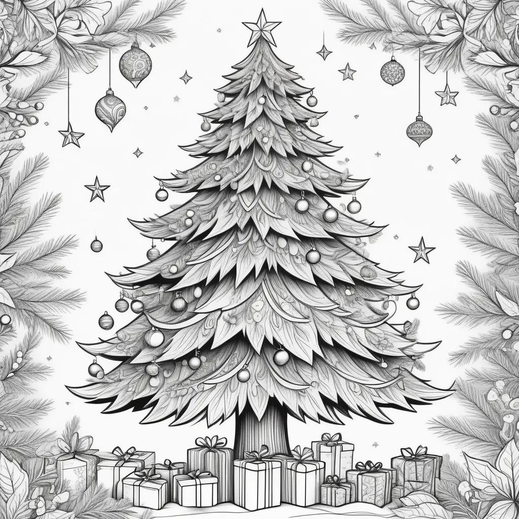 black and white Christmas tree coloring page