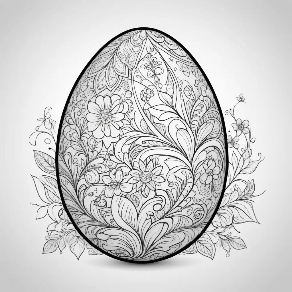 black and white Easter egg with floral designs