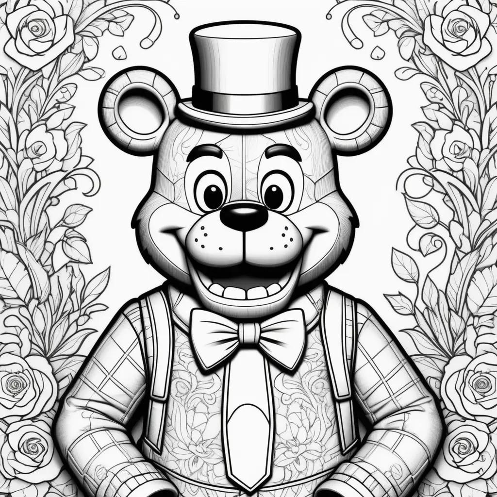 black and white Freddy Fazbear coloring page with a bear